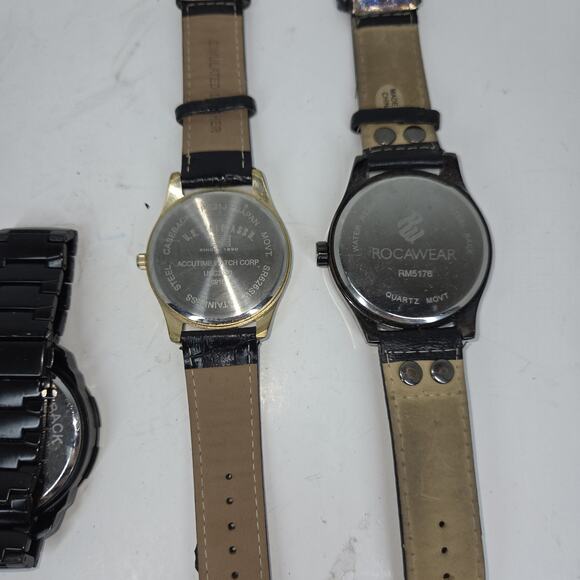 Vtg Watch Lot of 5 Mens Rocawear Time Piece Silver Black Leather Wrist Watches - Picture 10 of 14